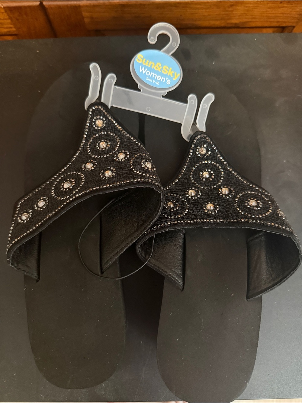 Black Embellished Slide Sandals